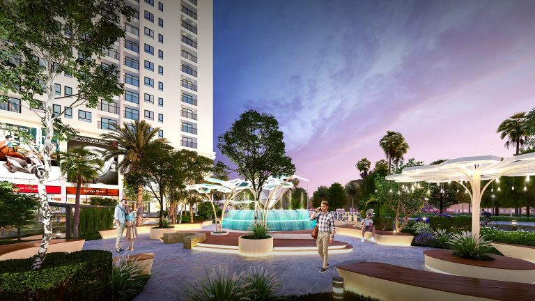 CÔNG VIÊN TRUNG TÂM Khu vực công viên trung tâm nằm tại khu vực kết nối giữa khu căn hộ và 38 căn liền kề shophouse của dự án The Charm An Hưng.